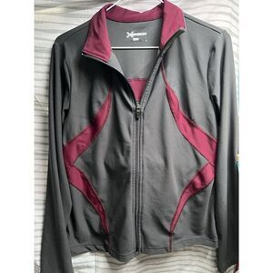 Xersion Black with Burgundy Trim Athletic Zip-Front‎ Jacket - size Medium